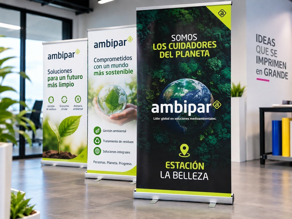 Pendones roll-up impresos a gran formato para Ambipar