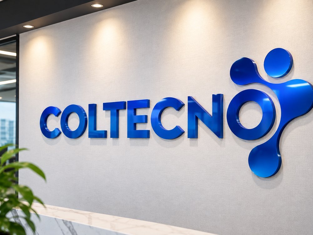 Logo corporativo en letras 3D para señalización de oficina
